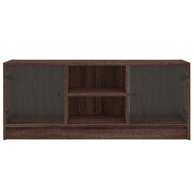 TV-taso lasiovilla ruskea tammi 102x37x42 cm