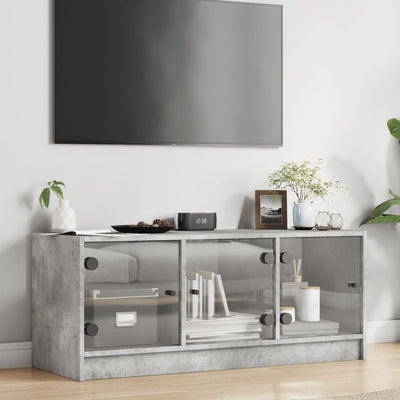 TV-taso lasiovilla betoninharmaa 102x37x42 cm