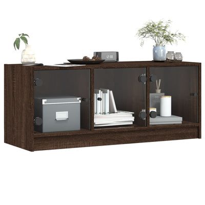 TV-taso lasiovilla ruskea tammi 102x37x42 cm