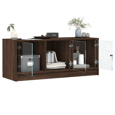 TV-taso lasiovilla ruskea tammi 102x37x42 cm