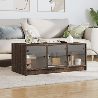 Sohvapöytä lasiovilla ruskea tammi 102x50x42 cm