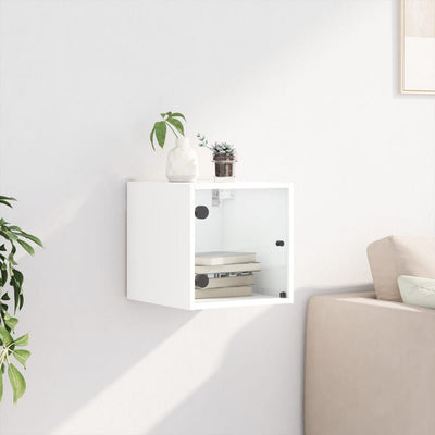 Valkoinen yöpöytä lasiovella Nicia 35x37x35cm