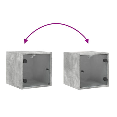 Betoninharmaa yöpöytä lasiovella Nicia 35x37x35cm