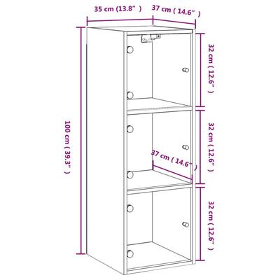 Harmaa seinäkaappi Pava 35x37x100cm (lasiovilla sonoma)