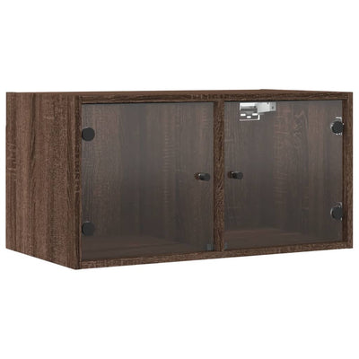 Seinäkaapit lasiovilla 2 kpl ruskea tammi 68,5x37x35 cm