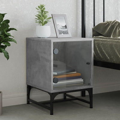 Betoninharmaa yöpöytä lasiovella Anner 35x37x50cm