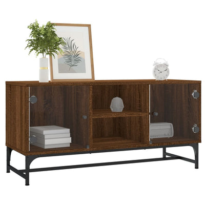 TV-taso lasiovilla ruskea tammi 102x37x50 cm