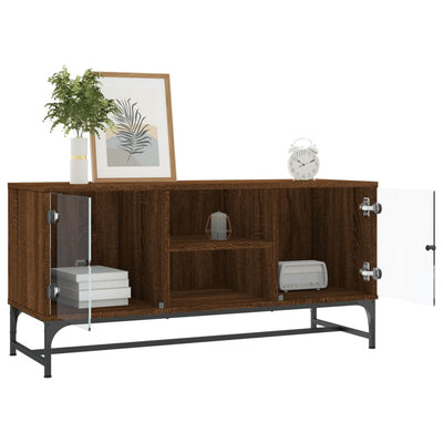 TV-taso lasiovilla ruskea tammi 102x37x50 cm