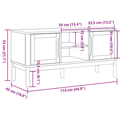 TV-taso FLORO vahanruskea 114x43x55 cm täysi mänty