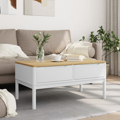 Sohvapöytä FLORO valkoinen 99x55,5x45 cm täysi mänty