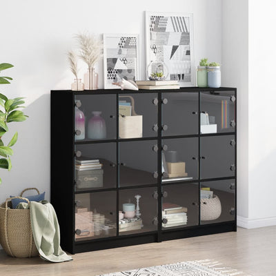 Kirjahylly ovilla musta 136x37x109 cm tekninen puu