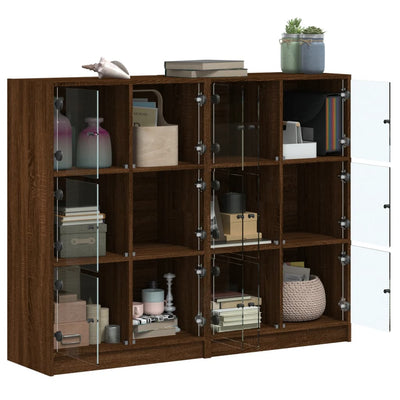 Kirjahylly ovilla ruskea tammi 136x37x109 cm tekninen puu
