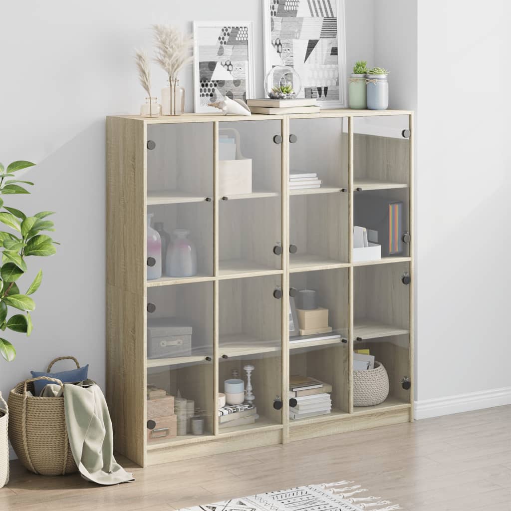 Sonoma-tammi kirjahylly ovilla Pearline 136x37x142cm (puinen)