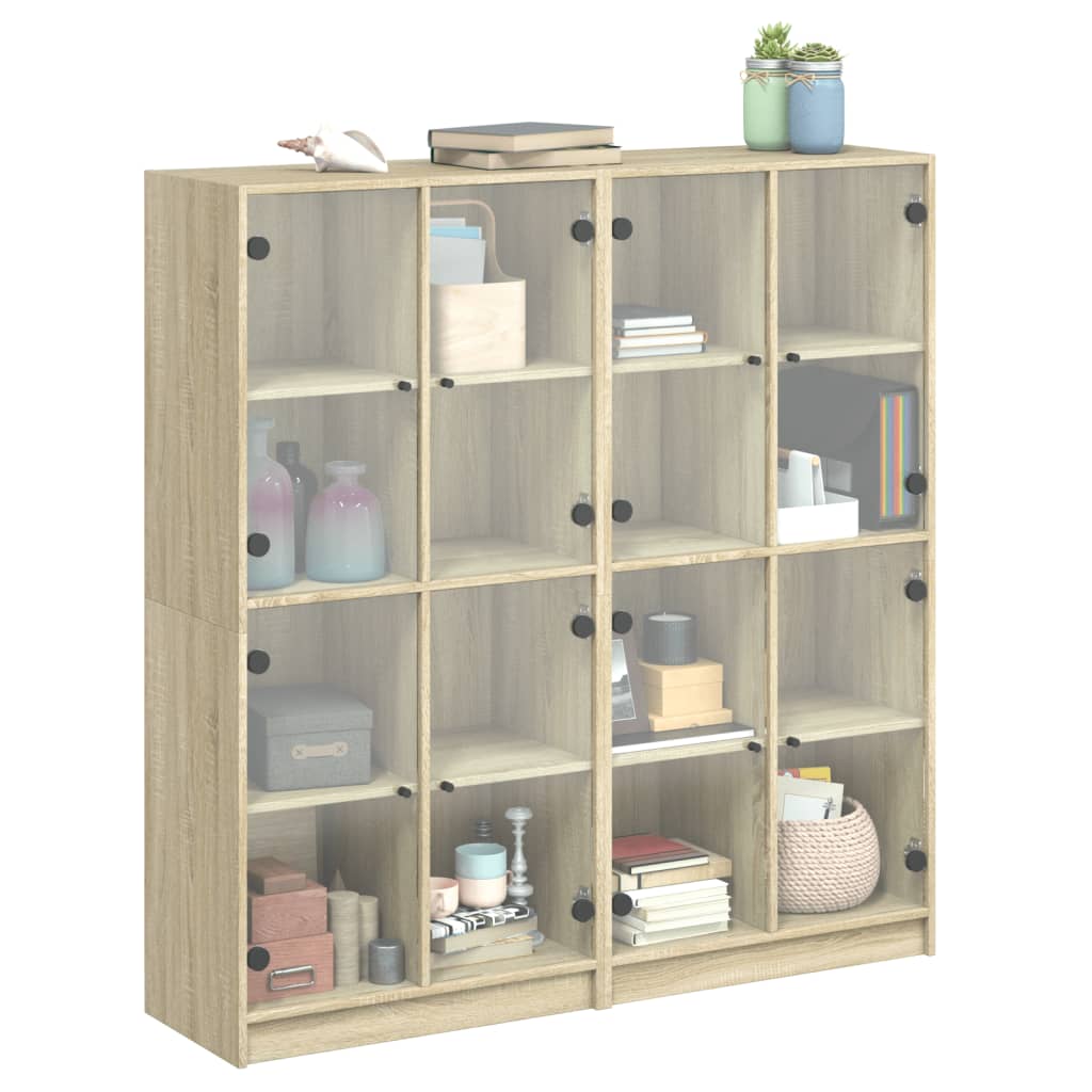 Sonoma-tammi kirjahylly ovilla Pearline 136x37x142cm (puinen)