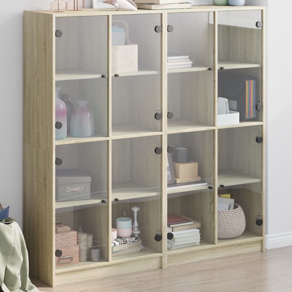 Sonoma-tammi kirjahylly ovilla Pearline 136x37x142cm (puinen)