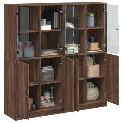 Kirjahylly ovilla ruskea tammi 136x37x142 cm tekninen puu