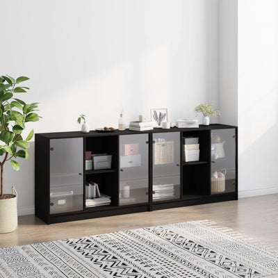 Kirjahylly ovilla musta 204x37x75 cm tekninen puu