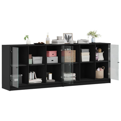 Kirjahylly ovilla musta 204x37x75 cm tekninen puu