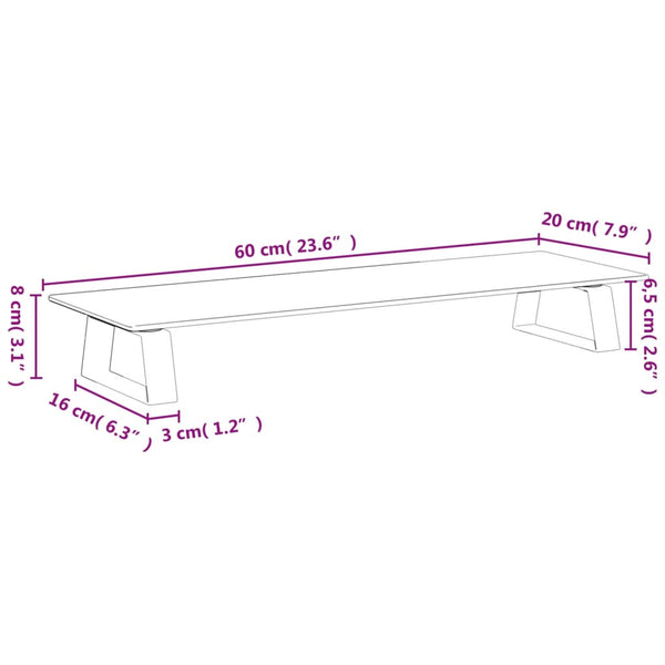 Näyttöteline valkoinen 60x20x8 cm karkaistu lasi ja metalli