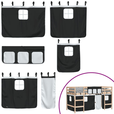 Mustavalk lasten parvisänky verhoilla Gigian 90x200cm (mänty)