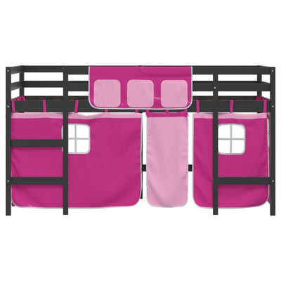 Lasten parvisänky verhoilla pinkki 90x190 cm täysi mänty