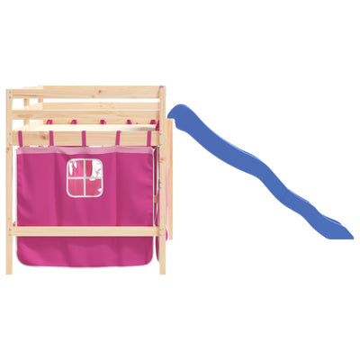 Lasten parvisänky verhoilla pinkki 80x200 cm täysi mänty