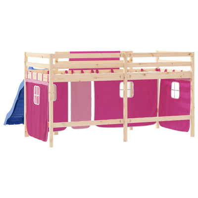 Lasten parvisänky verhoilla pinkki 80x200 cm täysi mänty