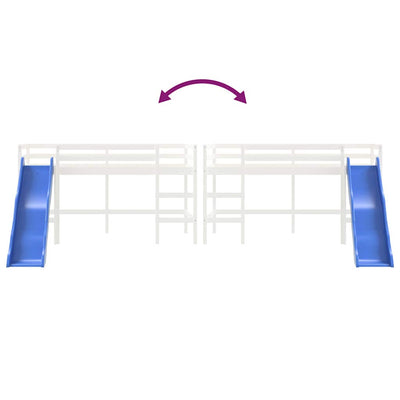 Valkoinen lasten parvisänky liukumäellä Nolia 80x200cm (mänty)