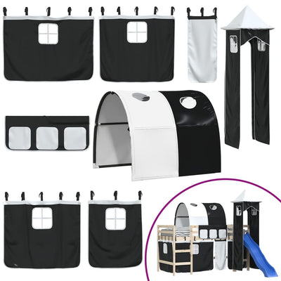 Mustavalkoinen parvisängyn verhot, tunneli ja torni Walker (polyesteri)