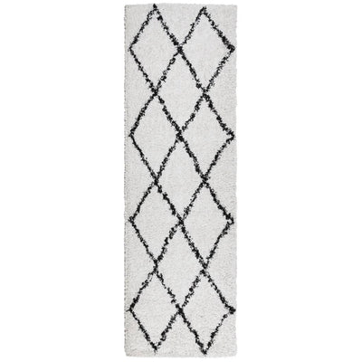 Pörrömatto PAMPLONA korkeanukka moderni kerma/musta 80x250 cm