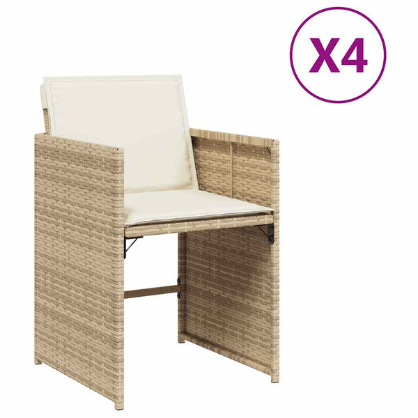 Puutarhatuolit tyynyillä 4 kpl beige polyrottinki