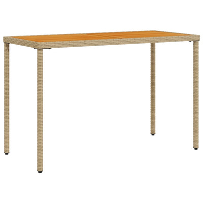 Puutarhapöytä puinen pöytälevy beige 115x54x74 cm polyrottinki