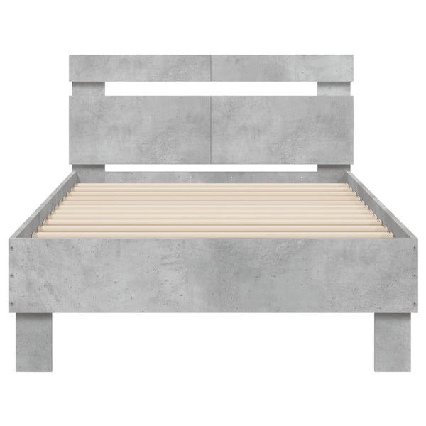 Sängynrunko päädyllä betoninharmaa 100x200 cm tekninen puu