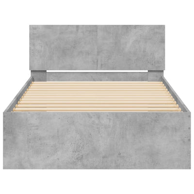 Sängynrunko päädyllä betoninharmaa 100x200 cm tekninen puu