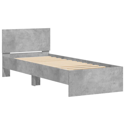 Sängynrunko päädyllä betoninharmaa 90x200 cm tekninen puu