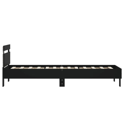 Sängynrunko päädyllä ja LED-valoilla musta 90x190 cm