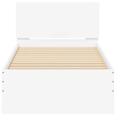 Valkoinen sängynrunko päädyllä ja led-valoilla Galasel 90x190cm