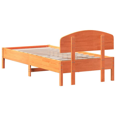 Sängynrunko päädyllä vahanruskea 90x200 cm täysi mänty