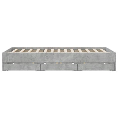 Sängynrunko laatikoilla betoninharmaa 150x200 cm tekninen puu