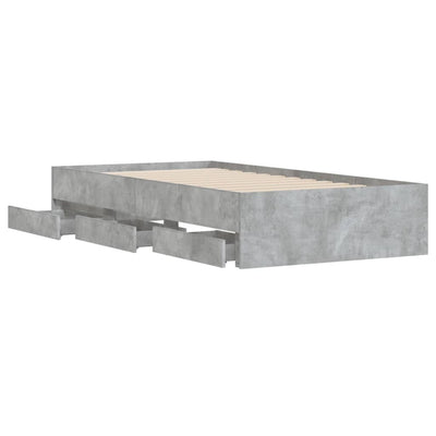 Sängynrunko laatikoilla betoninharmaa 100x200 cm tekninen puu