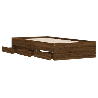 Sängynrunko laatikoilla ruskea tammi 90x200 cm tekninen puu