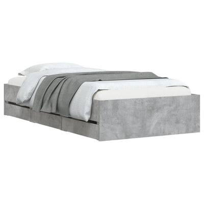 Sängynrunko laatikoilla betoninharmaa 75x190 cm tekninen puu