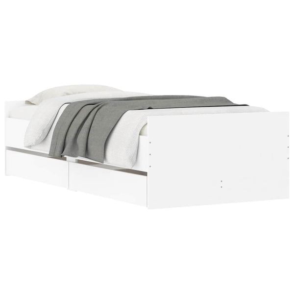 Sängynrunko laatikoilla valkoinen 100x200 cm
