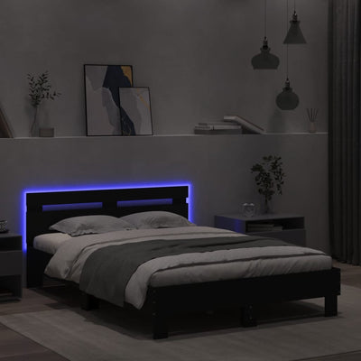Sängynrunko päädyllä ja LED-valoilla musta 135x190 cm