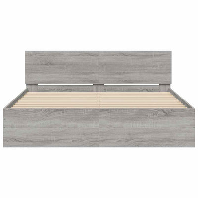 Harmaa sängynrunko päädyllä ja led-valoilla Galasel 150x200cm