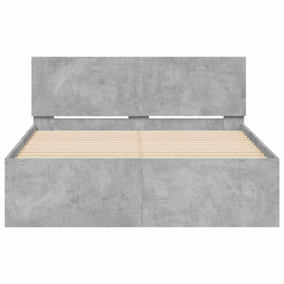 Sängynrunko päädyllä ja LED-valoilla betoninharmaa 120x200 cm