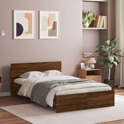Sängynrunko päädyllä ja LED-valoilla ruskea tammi 140x190 cm