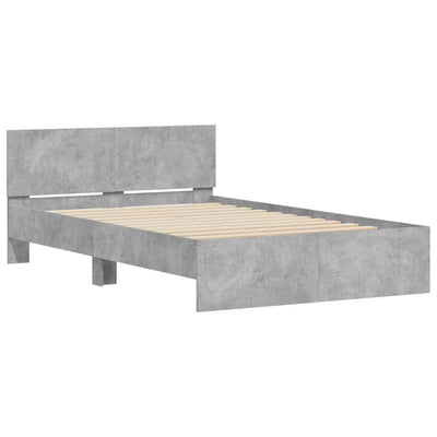 Sängynrunko päädyllä ja LED-valoilla betoninharmaa 135x190 cm