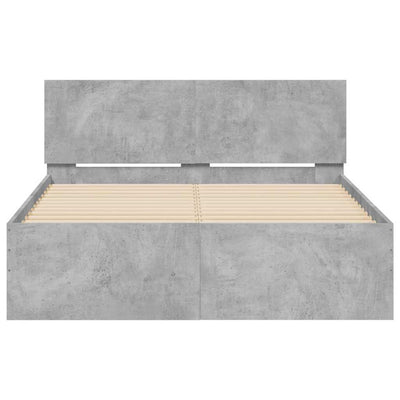 Sängynrunko päädyllä ja LED-valoilla betoninharmaa 135x190 cm