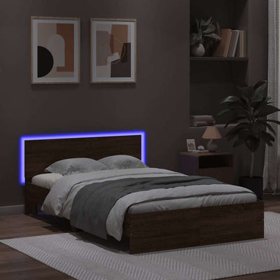 Sängynrunko päädyllä ja LED-valoilla ruskea tammi 120x190 cm